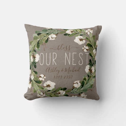 Zegen Nest Katoen Krans Foto Bruiloft Keepsake Kussen (Voorkant)