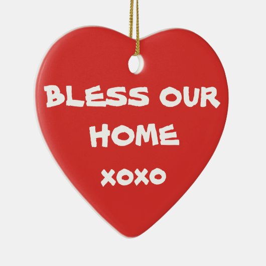 Zegen Ons Huis Eenvoudig Script Schattige Kerstmis Keramisch Ornament (Rechts)