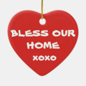 Zegen Ons Huis Eenvoudig Script Schattige Kerstmis Keramisch Ornament (Achterkant)