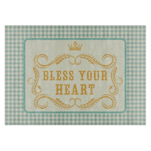 Zegen uw hart Zuidelijke Quote Gingham Snijplank (Voorkant)