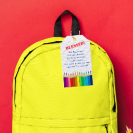 Zegen van de Rugzakken Gekleurde Potloden Kerk Cadeaulabel