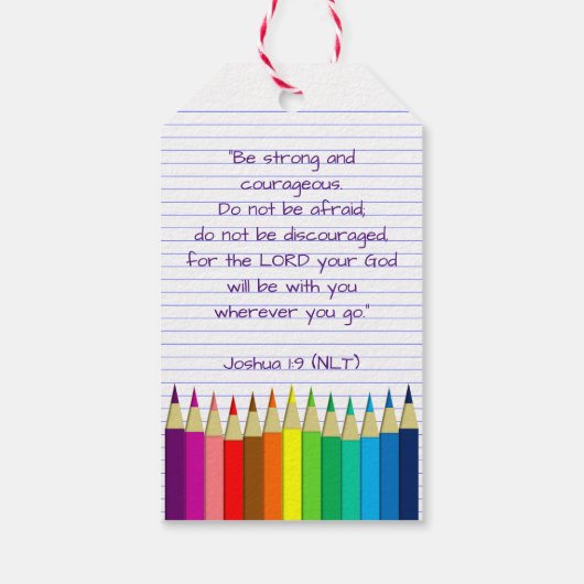 Zegen van de Rugzakken Gekleurde Potloden Kerk Cadeaulabel (Achterkant)