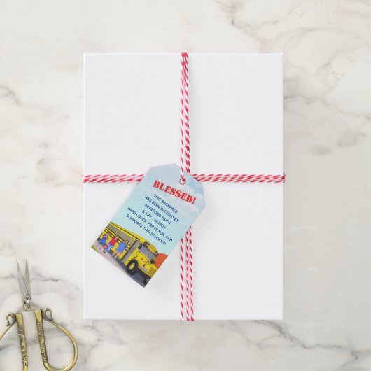 Zegen van de Rugzakken School Bus Kerk Cadeaulabel (Met Touw)