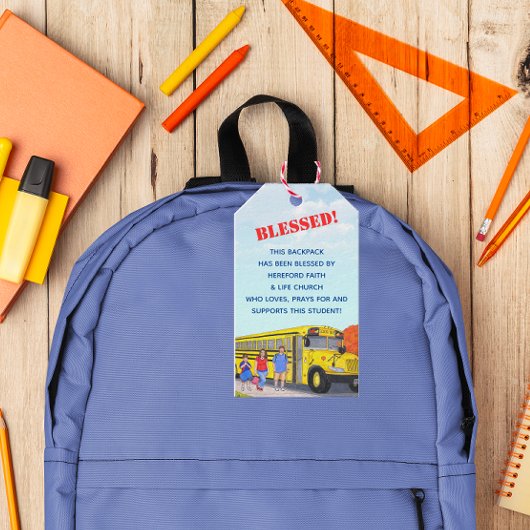 Zegen van de Rugzakken School Bus Kerk Cadeaulabel