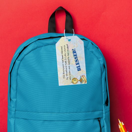 Zegen van de Rugzakken Wereldbol Kerk Gebed Label Cadeaulabel