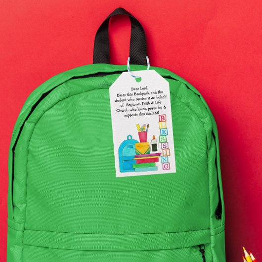 Zegening van de rugzakken Schattigee schoolbenodig Cadeaulabel