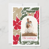 Zegeningen Bloemen Moderne Kerstmis Familiefoto Feestdagenkaart (Voorkant)