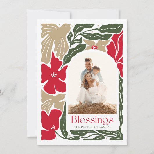 Zegeningen Bloemen Moderne Kerstmis Familiefoto Feestdagenkaart (Voorkant)