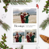 Zegeningen Elegant Script Familie Kerstfoto Feestdagenkaart