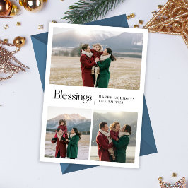 Zegeningen Elegant Script Familie Kerstfoto Feestdagenkaart