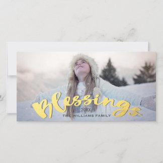 Zegeningen Faux Goud Script Vakantie Kerstmis Foto Feestdagenkaart