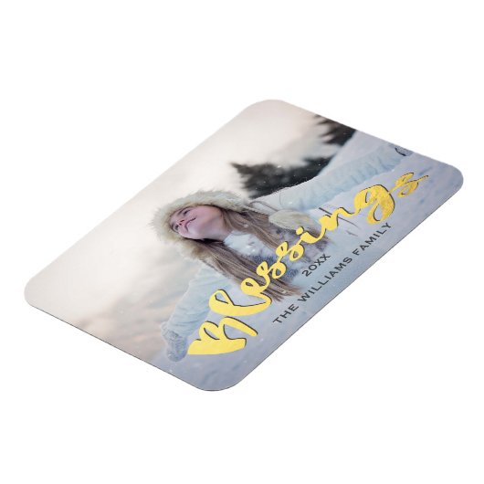 Zegeningen Faux Goud Script Vakantie Kerstmis Foto Magneet (Linkerzijde)