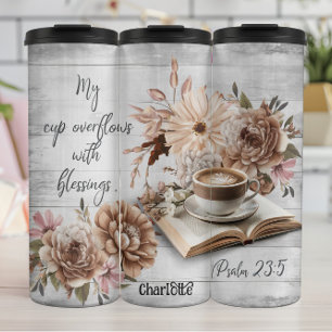 Zegeningen: Koffie, Schrift, rustieke bloemen Thermosbeker