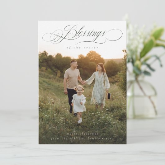 Zegeningen Minimalistische Familiefoto Kerst Kaart (Staand voorkant)