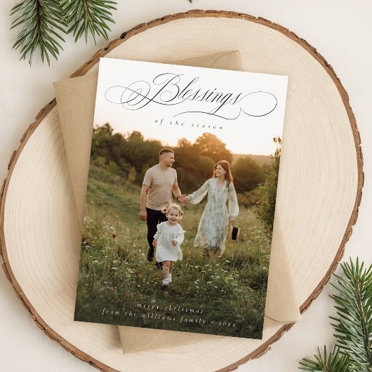Zegeningen Minimalistische Familiefoto Kerst Kaart