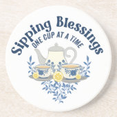 Zegeningen nippen, één kopje tegelijk zandsteen onderzetter (Voorkant)