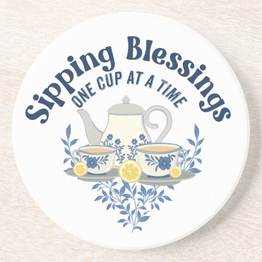 Zegeningen nippen, één kopje tegelijk zandsteen onderzetter (Voorkant)