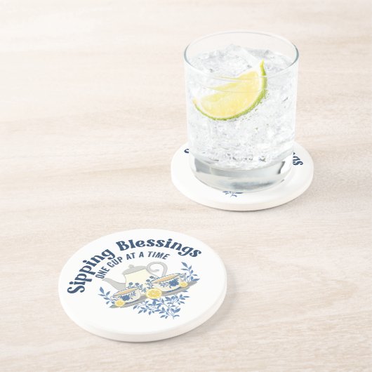 Zegeningen nippen, één kopje tegelijk zandsteen onderzetter (Zijkant)