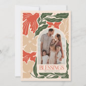 Zegeningen Rode Vogels Botanisch 2 Foto Kerstmis Feestdagenkaart (Voorkant)