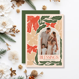 Zegeningen Rode Vogels Botanisch 2 Foto Kerstmis Feestdagenkaart