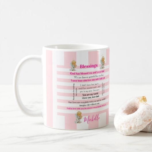 Zegeningen Roze & Witte Streep Mok (Met donut)