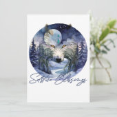 Zegeningen Zonnewende Winter Wolf Maneschijn Bos Feestdagenkaart (Staand voorkant)
