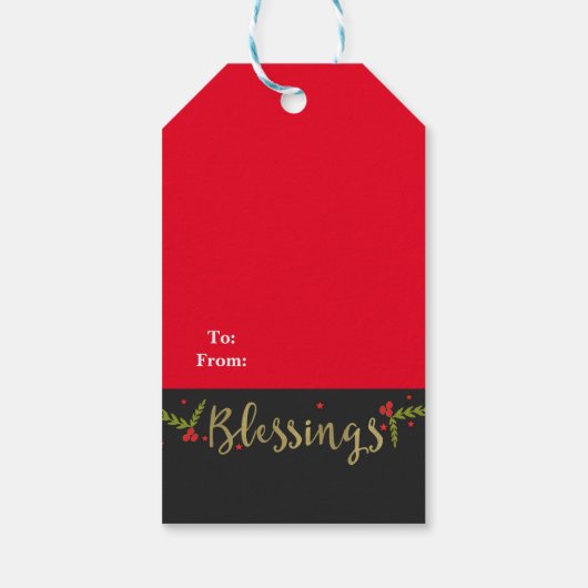 Zegeningen Zwart Goud & Rood Kerstmis Vakantie Fav Cadeaulabel (Achterkant)