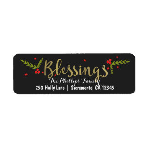 Zegeningen Zwart Goud & Rood Kerstvakantie Kaart Etiket