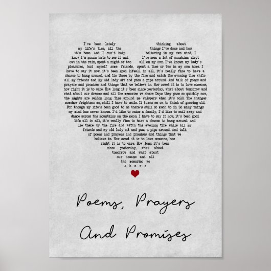 Zegt gebeden en belooft grijs hartzong lyric poster (Voorkant)