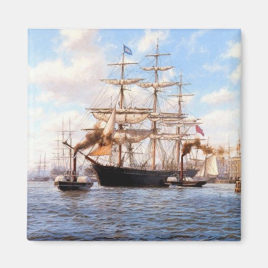 Zeil en stoom in de haven magneet (Voorkant)