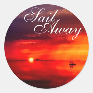 Zeil in de Zonsondergang Ronde Sticker