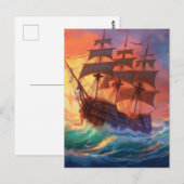 Zeil schip op een stormachtig Zee Briefkaart (Voorkant / Achterkant)