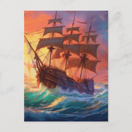 Zeil schip op een stormachtig Zee Briefkaart (Voorkant)