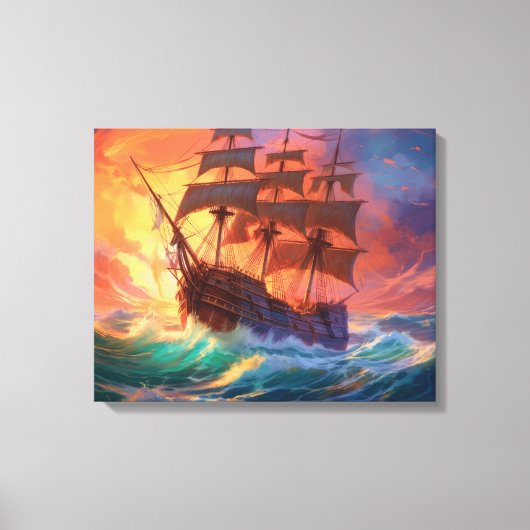 Zeil schip op een stormachtig Zee Canvas Afdruk (Voorkant)