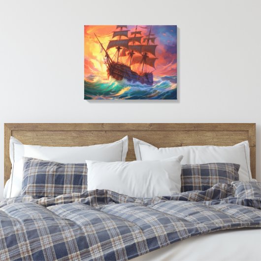 Zeil schip op een stormachtig Zee Canvas Afdruk (Insitu (Slaapkamer))