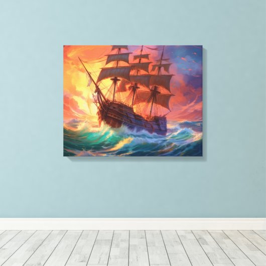 Zeil schip op een stormachtig Zee Canvas Afdruk (Insitu (Houten vloer))