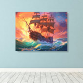 Zeil schip op een stormachtig Zee Canvas Afdruk (Insitu (Houten vloer))