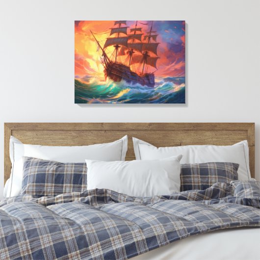 Zeil schip op een stormachtig Zee Canvas Afdruk (Insitu (Slaapkamer))