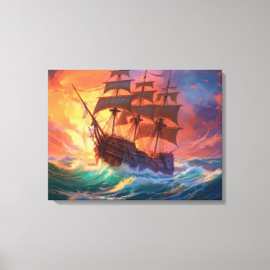 Zeil schip op een stormachtig Zee Canvas Afdruk (Voorkant)