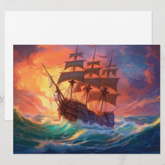 Zeil schip op een stormachtig Zee Feestdagenkaart (Voorkant / Achterkant)