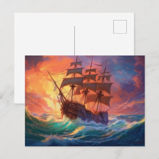 Zeil schip op een stormachtig Zee Feestdagenkaart (Voorkant / Achterkant)