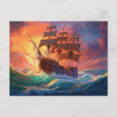 Zeil schip op een stormachtig Zee Feestdagenkaart (Voorkant)