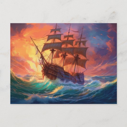 Zeil schip op een stormachtig Zee Feestdagenkaart (Voorkant)