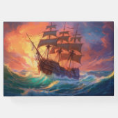 Zeil schip op een stormachtig Zee Gastenboek (Achterkant)