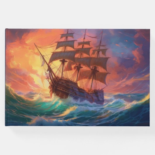 Zeil schip op een stormachtig Zee Gastenboek (Voorkant)