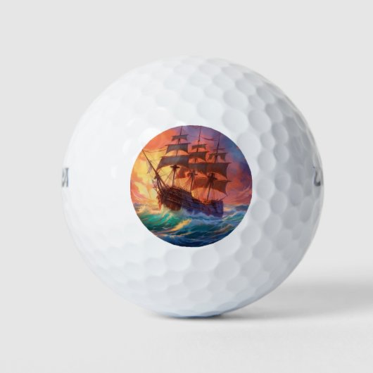 Zeil schip op een stormachtig Zee Golfballen (Voorkant)