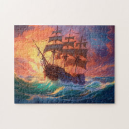 Zeil schip op een stormachtig Zee Legpuzzel