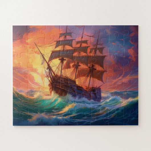 Zeil schip op een stormachtig Zee Legpuzzel (Horizontaal)