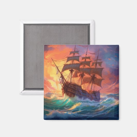 Zeil schip op een stormachtig Zee Magneet (Voorkant / Achterkant)