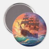 Zeil schip op een stormachtig Zee Magneet (Voorkant / Achterkant)